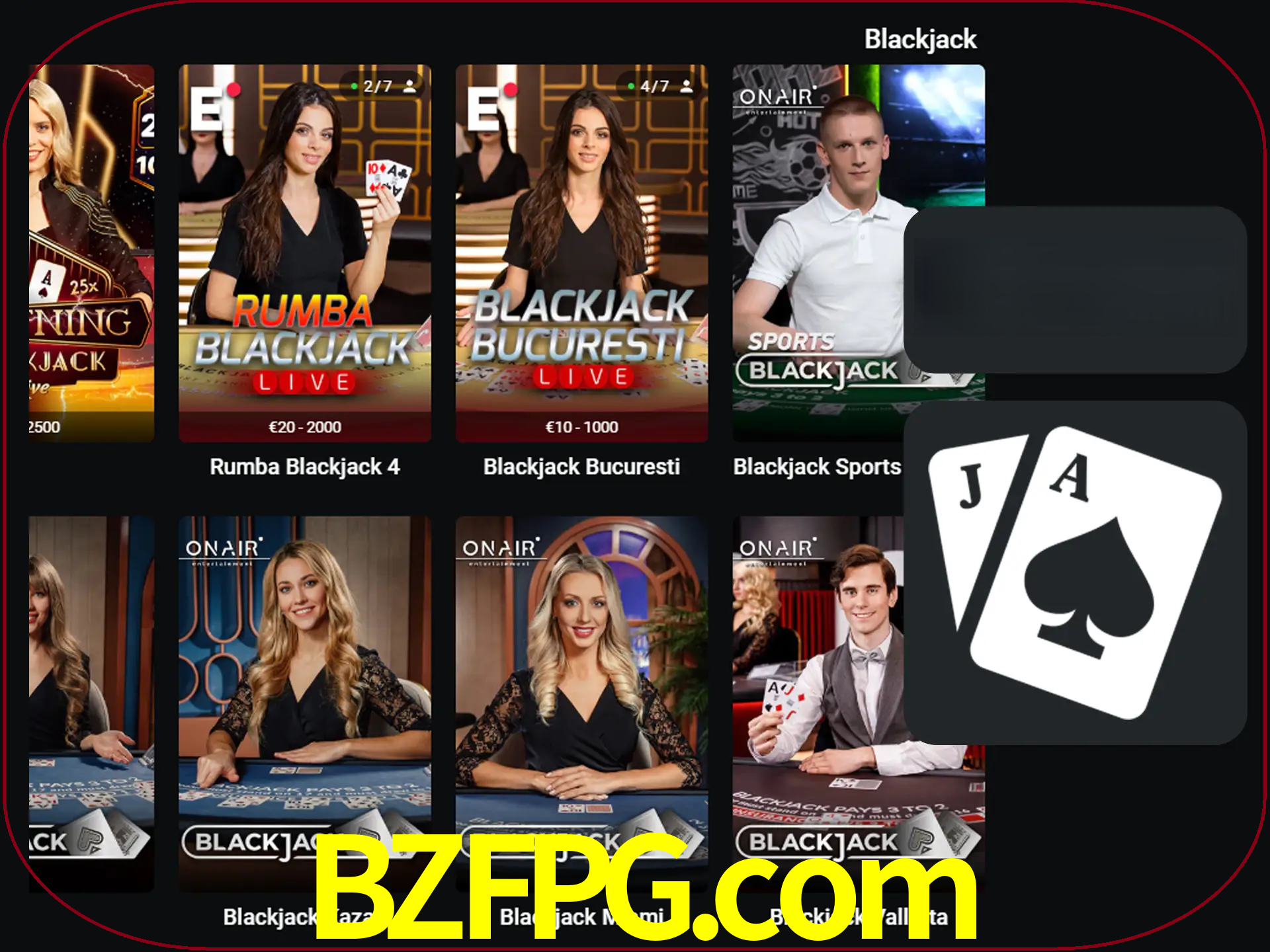 Escolha uma mesa completa de jogadores de blackjack.